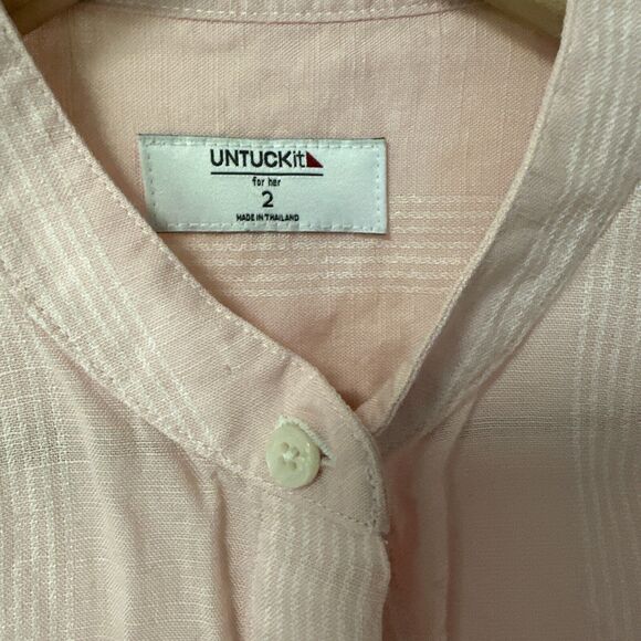 Untuckit Kathryn Women Size 2 Linen Blend Button Front Long Sleeve Shirt Pink - Picture 3 of 11